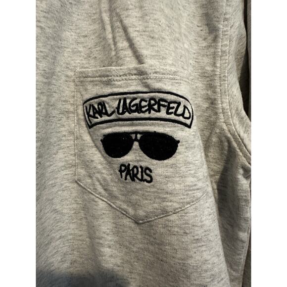 Karl Lagerfeld Paris Women’s Size Large Heather Gray Sweatshirt Pocket Preppy - Picture 2 of 9